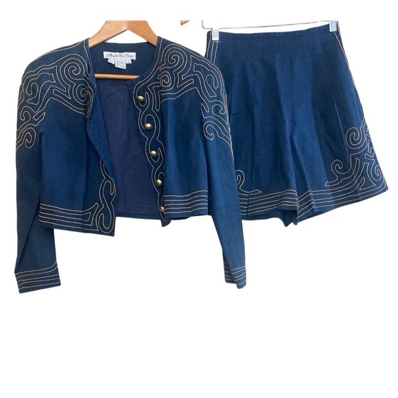 1980s/90s Marie St. Claire Navy Blue Linen Blend 2-Pc Short Set w/Pockets Siz4 4 - Picture 2 of 14